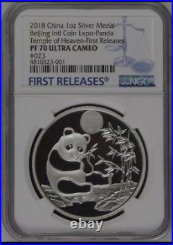 NGC PF70 2018 Beijing Coin Expo SILVER Panda medal 1oz Intl Expo