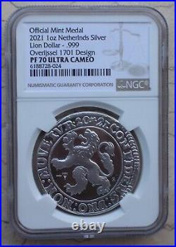 NGC PF70 2021 Netherlands 1oz Silver Medal Lion Dollar