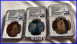 NGC PF70 3 x Pcs China 1oz Colored Silver Medals World Famous Painting Series