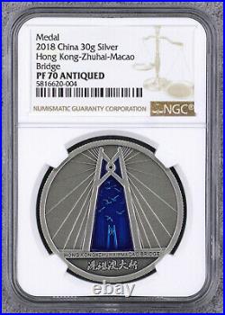 NGC PF70 30g (30 Grams) Silver Panda Medal Hong Kong Zhuhai Macau Bridge