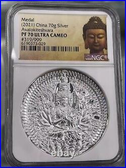 NGC PF70 China 2021 Thousand-hand Bodhisattva Guanyin 70g Silver Medal