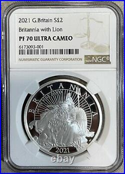 NGC PF70 Great Britain UK 2021 Britannia with Lion Silver Medal 1oz COA