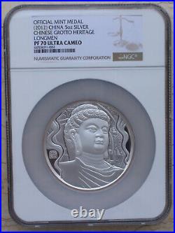 NGC PF70 UC 2012 China 5oz Solid Silver Medal Longmen Grottoes Heritage