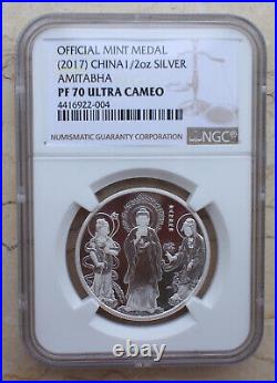 NGC PF70 UC 2017 China 1/2oz Silver Medal Amitabha Buddha