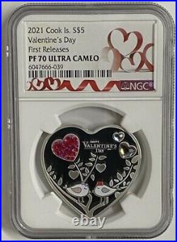 NGC PF70 UC 2021 Cook S$5 20g Silver (with Crystals) Coin Valentine's Day