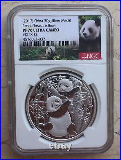 NGC PF70 UC China 30g Silver 40mm Medal Panda Treasure Bowl