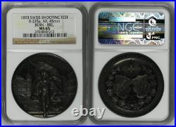 NGC Switzerland Bern 1893 MS 65 Silver Shooting Medal Very Rare Biel Top Pop