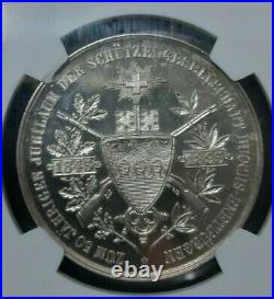 NGC Switzerland Nidwalden 1895 MS 65 Silver Shooting Medal Full Proof Very Rare
