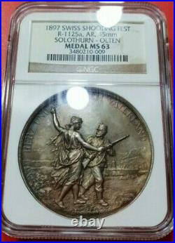 NGC Switzerland Solothurn 1897 MS 63 Silver Shooting Medal Olten City View
