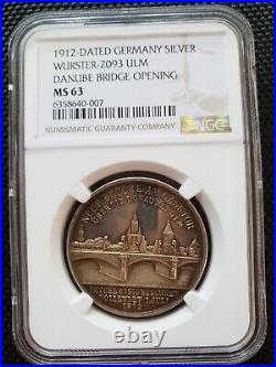 NGC Ulm 1912 MS 63 Silver City View Medal Germany Very Rare