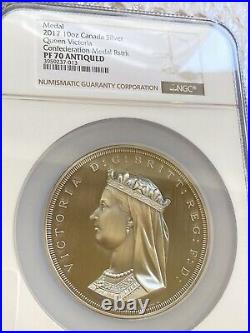 NGC70 CANADA 1867 CONFEDERATION CanadianMint Victoria 10oz silver medal antiqued