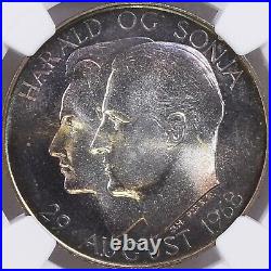 NORWAY. 1968, Medal, Silver NGC MS68? Toned Harald & Sonja