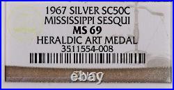 Ngc Ms69 1967 #27 Mississippi Heraldic Art. 925 Silver Commemorative Medal