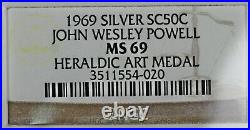 Ngc Ms69 1969 #32 John Wesley Powell. 925 Sterling Silver Heraldic Art Medal