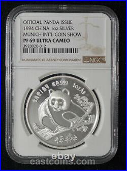 Ngc Pf69 Uc 1994 Silver China Panda Munich International Show 1 Oz Proof Coin
