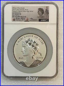Official Mint Medal 10 oz 2019 CANADA PEACE & LIBERTY PF 70 RP Taylor/Mercanti