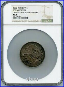 Peru Republic Inauguration Of Port Of Callao Medal Silver 1870 NGC Ms 61