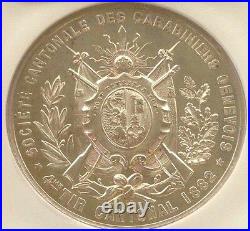 Rare Swiss 1882 Silver Shooting Medal Geneva R-619c M-321 NGC MS62