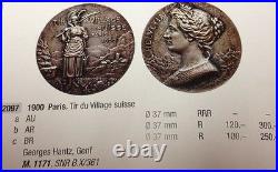 Rare Swiss 1900 Silver Shooting Medal France Paris R-2097b NGC MS62 Woman