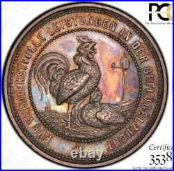 Rooster Germany 1880 Silver Medal Finest & Only @ Ngc & Pcgs Ms63 Toned
