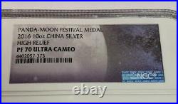 Scarce 2016 China 10 oz Silver Panda Moon Festival High Relief Medal NGC PF70