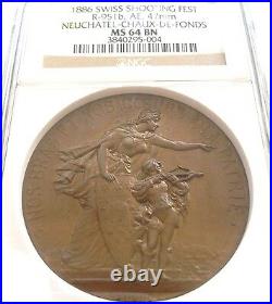 Swiss 1886 Bronze Medal Shooting Fest Neuchatel Chaux de Fonds R-951b NGC MS64