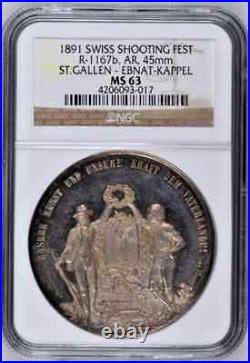 Swiss 1891 Shooting Medal St Gallen Ebnat Kappel R-1167b NGC MS63 Mintage-200