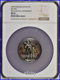 Swiss 1895 Silver Medal Uri Altdorf Wilhelm Walterli Tell Monument NGC MS61