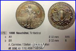 Swiss 1898 Ancient Bronze Medal Shooting Fest Neuchatel R-975b NGC MS62 Rare