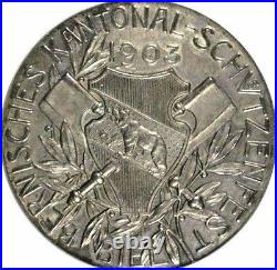 Swiss 1903 Silver Shooting Medal Bern Biel R-251a NGC MS64 Mintage-200