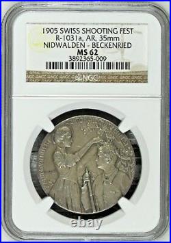 Swiss 1905 Silver Medal Shooting Fest Nidwalden Beckenried R-1031a NGC MS62 Rare