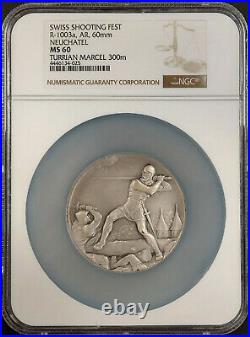 Swiss Shooting Fest Medal, R-1003a, AR, 60 mm, Neuchatel, MS 60 by NGC