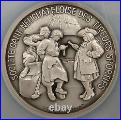 Swiss Shooting Fest Medal, R-1021, Silvered-AE, 50 mm, Neuchatel, NGC MS 66