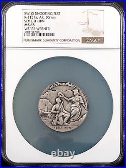 Swiss Shooting Fest Medal, R-1151a, AR, 50 mm, Solothurn, graded MS 63 by NGC