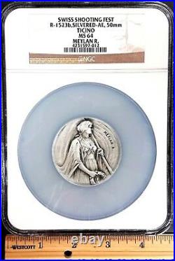 Swiss Shooting Fest Medal, R-1523b, Silvered-AE, 50mm, Ticino, NGC graded MS 64