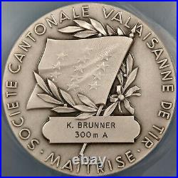 Swiss Shooting Fest Medal, R-1547b, Silvered-AE, 50 mm, Valais, MS 66 by NGC