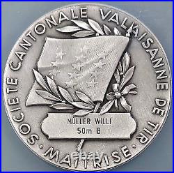 Swiss Shooting Fest Medal, R-1547b, Silvered-AE, 50 mm, Valais, NGC MS 64