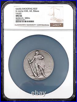 Swiss Shooting Fest Medal, R-1663a VAR, AR, 50 mm, Vaud, MS 66 by NGC