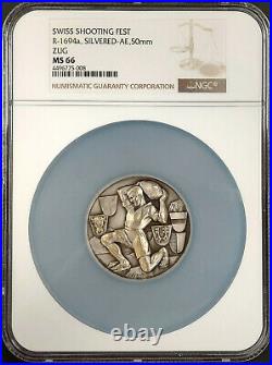 Swiss Shooting Fest Medal, R-1694a, Silvered-AE, 50 mm, Zug, MS 66 by NGC