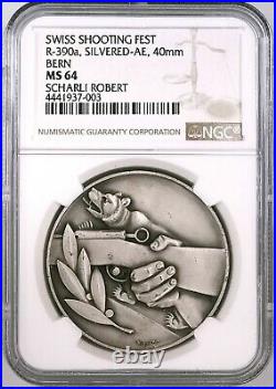 Swiss Shooting Fest Medal, R-390a, silvered AE, 40 mm, Bern, MS 64 by NGC
