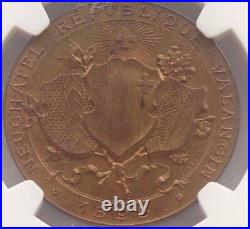 Switzerland 1898 Bronze Shooting Medal Neuchatel NGC MS64 Mintage-100 R-975b