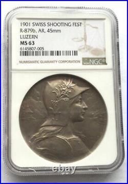 Switzerland 1901 Luzern Shooting Festival NGC MS63 Silver Coin Medal, UNC
