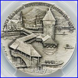 Switzerland 1983 Silver Medal, Lucerna Chapel Bridge 650th Anniversary PCGS SP66