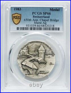Switzerland 1983 Silver Medal, Lucerna Chapel Bridge 650th Anniversary PCGS SP66