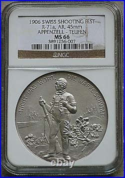 Switzerland Appenzell 1906 NGC MS 66 Shooting Medal Silver Top Pop rare