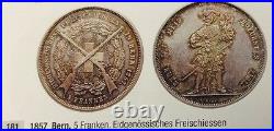 Switzerland Bern 1857 Shooting Thaler Medal 5 Francs R-181a NGC MS62 Swiss