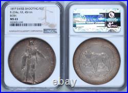 Switzerland Bern 1897 NGC MS 63 Shooting Medal Knight Bear Silver rare