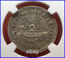 Uncirculatedsilver Medal Independence Proclamation 1863 Lima (perú) Ms61