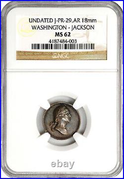 Undated (ca. 1862) U. S. Mint Washington & Jackson Medalet. MS-62 NGC Certified