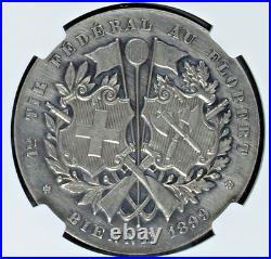 Very Rare Swiss 1899 Silver Shooting Medal Bern Bienne R-238a NGC MS61 Mint-152